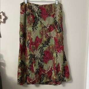 Vibrant A-Line Skirt with Pink and Green Patterns
